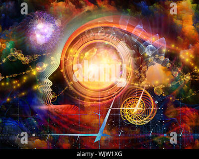 Geometrie der Seele-Serie zwei. Anordnung der menschlichen Profil und abstrakte Elemente zum Thema Spiritualität, Wissenschaft, Kreativität und menschliche Geist Stockfoto