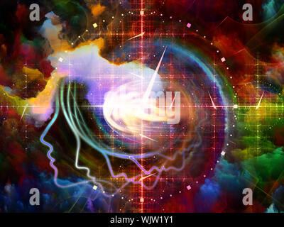Geometrie der Seele-Serie zwei. Zusammenspiel von menschlichen Profil und abstrakte Elemente zum Thema Spiritualität, Wissenschaft, Kreativität und menschliche Geist Stockfoto