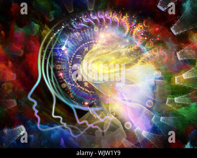Geometrie der Seele-Serie zwei. Zusammenspiel von menschlichen Profil und abstrakte Elemente zum Thema Spiritualität, Wissenschaft, Kreativität und menschliche Geist Stockfoto
