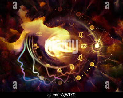 Geometrie der Seele-Serie zwei. Anordnung der menschlichen Profil und abstrakte Elemente zum Thema Spiritualität, Wissenschaft, Kreativität und menschliche Geist Stockfoto