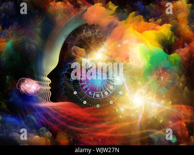 Geometrie der Seele-Serie zwei. Anordnung der menschlichen Profil und abstrakte Elemente zum Thema Spiritualität, Wissenschaft, Kreativität und menschliche Geist Stockfoto