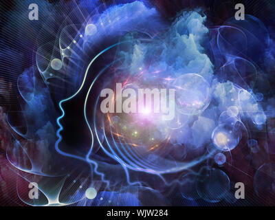 Geometrie der Seele-Serie zwei. Zusammenspiel von menschlichen Profil und abstrakte Elemente zum Thema Spiritualität, Wissenschaft, Kreativität und menschliche Geist Stockfoto