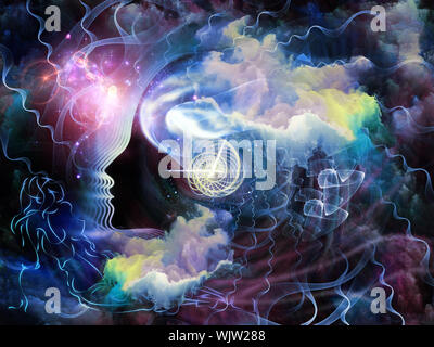 Geometrie der Seele-Serie zwei. Zusammenspiel von menschlichen Profil und abstrakte Elemente zum Thema Spiritualität, Wissenschaft, Kreativität und menschliche Geist Stockfoto