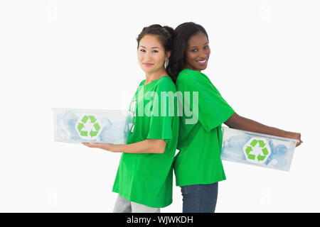 Team von Umweltaktivisten zurück stehen auf weißen Hintergrund zurück Stockfoto