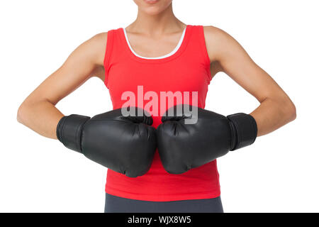 Close-up mittleren Abschnitt eines bestimmten weiblichen Boxer auf weißem Hintergrund Stockfoto