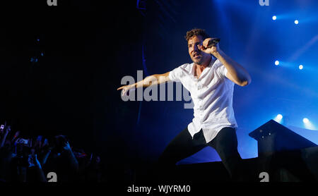 Calvia, Mallorca/Spanien - 31. August 2019: Spanische Sänger David Bisbal führt live während seiner 2019 Promotion Tour in der Nähe des Dorfes Calvia im Stockfoto