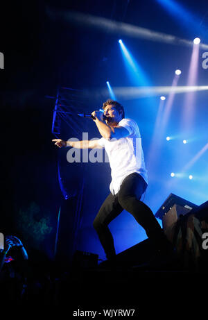 Calvia, Mallorca/Spanien - 31. August 2019: Spanische Sänger David Bisbal führt live während seiner 2019 Promotion Tour in der Nähe des Dorfes Calvia im Stockfoto