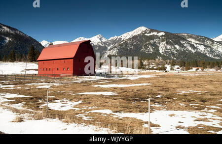 Eine Ranch Farm homestead sieht hell und kalt im Winterfrost Stockfoto