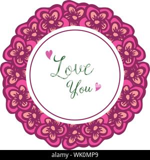 Schreiben liebe dich, mit grünen Blättern und Blume Rahmen Hintergrund. Vektor Stock Vektor