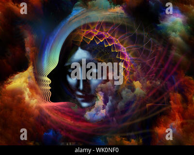 Geometrie der Seele-Serie zwei. Zusammenspiel von menschlichen Profil und abstrakte Elemente zum Thema Spiritualität, Wissenschaft, Kreativität und menschliche Geist Stockfoto