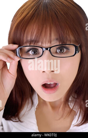 Überrascht Ausdruck der junge Geschäftsfrau, Closeup Portrait. Stockfoto