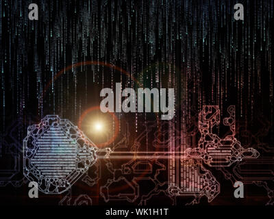 Verschlüsselung-Schlüssel-Serie. Abstrakte Konstruktion aus stilisierten Schlüssel und Anzahl Symbole zum Thema Mathematik, Verschlüsselung und digitale Technologien Stockfoto