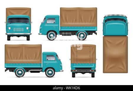 Realistische alte Lkw-Vektor mockup. Isolierte Vorlage der Van auf Weiß für Fahrzeug Branding, Corporate Identity. Ansicht von links, rechts, vorne und hinten Stock Vektor