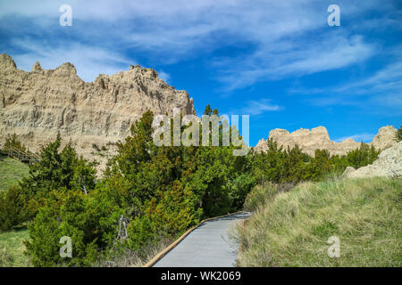 Eine herrliche Aussicht auf die felsige Landschaft der Badlands National Park, South Dakota Stockfoto