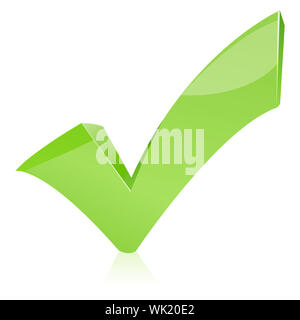 grünes Häkchen isoliert auf weiss Stockfoto