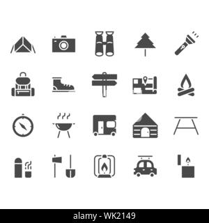 Camping und zugehörige Icon Set Reisen Stock Vektor