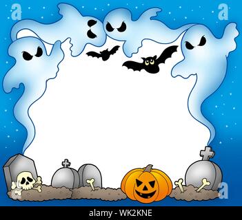 Halloween-Rahmen mit Gespenstern 2 - farbigen Illustration. Stockfoto