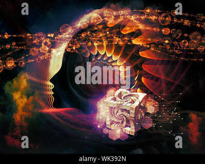 Geometrie der Seele-Serie zwei. Zusammenspiel von menschlichen Profil und abstrakte Elemente zum Thema Spiritualität, Wissenschaft, Kreativität und menschliche Geist Stockfoto