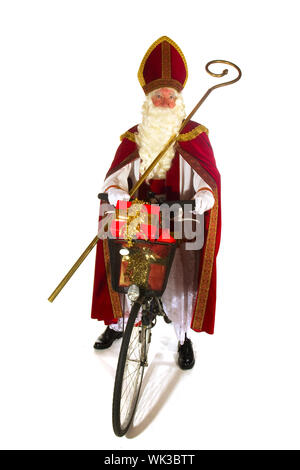 Niederländische Sinterklaas auf einem Fahrrad im studio Stockfoto