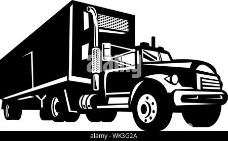 Illustration des LKW mit van Containertrailer isoliert auf weiss Stockfoto