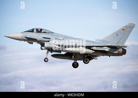 Deutsche Luftwaffe Typhoon FGR 4 an RAF Waddington, Lincolnshire, Großbritannien. Die Teilnahme an Übung Cobra Krieger 2019. Stockfoto