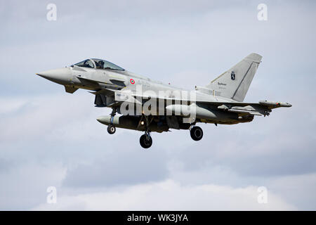 Italienische Luftwaffe Taifune an RAF Waddington, Lincolnshire, Großbritannien. Die Teilnahme an Übung Cobra Krieger 2019. Stockfoto