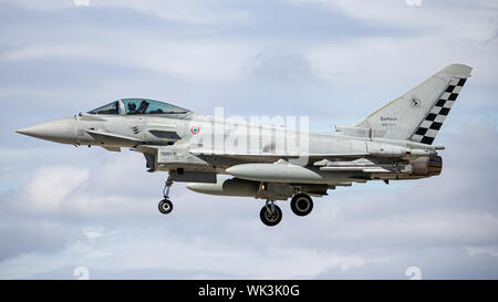 Italienische Luftwaffe Taifune an RAF Waddington, Lincolnshire, Großbritannien. Die Teilnahme an Übung Cobra Krieger 2019. Stockfoto