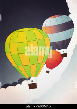 Bunte Heißluftballons fliegt in den Himmel Hintergrund. Stockfoto