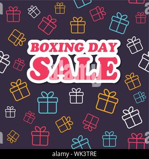 Vektor verkauf Karte. Boxing Day Förderung. Geschenkboxen Muster Stock Vektor