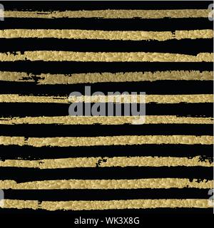 Vektor Streifenmuster. Schwarz und gold Pinsel streifen. Hintergrund für Weihnachten Design Stock Vektor