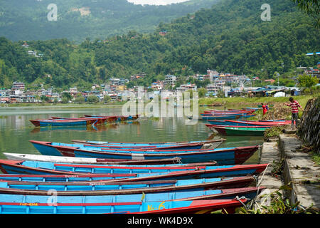 Ruderboote Phewa See, Phewa Tal Fewa See in Nepal Südasien Stockfoto