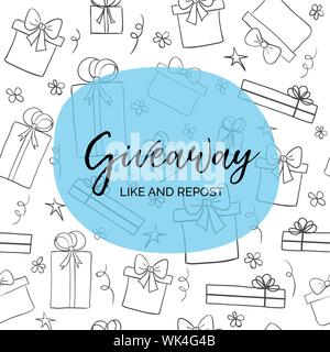 Werbegeschenk. Wie und umbuchen. Vector Template mit geschenkboxen für Blogs Stock Vektor