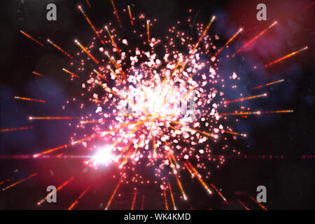 Digital erzeugten hell Feuerwerk Design auf Schwarz Stockfoto