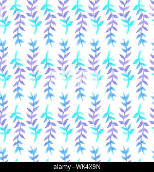 Aquarell nahtlose Blumenmuster in Blau und Violett Lavendel Blumen, Zweigen und Ästen, hand Lack Design Pattern in Pastelltönen gezeichnet Stockfoto
