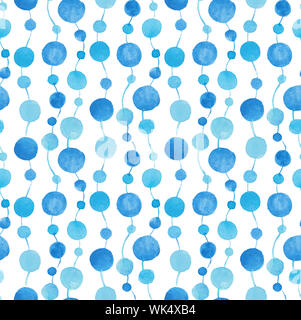Aquarell nahtlose Perlen Muster der blauen Kreise und Punkte, Hand Lack Design Pattern in hellen Farben gezeichnet Stockfoto