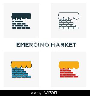 Emerging Market Symbol gesetzt. Vier Elemente in verschiedenen Stilrichtungen von fintech icons Collection. Kreative aufstrebenden Icons, Outline, farbige und Stock Vektor