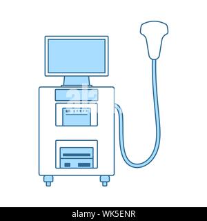 Ultraschall Diagnose Machine Symbol. Dünne Linie mit blauer Füllung Design. Vector Illustration. Stock Vektor