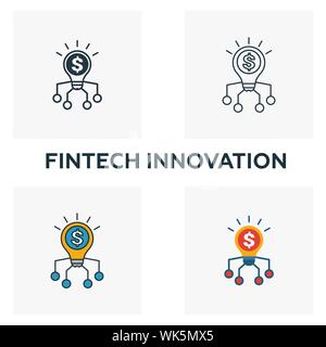 Fintech Innovation Icon Set. Vier Elemente in verschiedenen Stilrichtungen von fintech icons Collection. Kreative fintech Innovation Icons, Umriss Stock Vektor