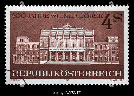 Stempel in Österreich zeigt der 200. Jahrestag der Wiener Börse, ca. 1971. Stockfoto