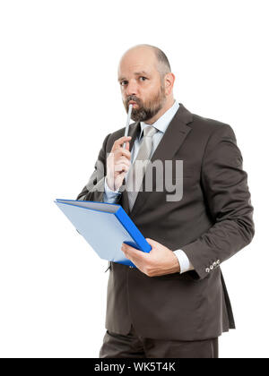 Ein Bild von einem stattlichen Geschäftsmann mit einem blauen Ordner Stockfoto