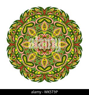 Mandala östlichen Muster. Zentangl runde Ornament. Grüne und gelbe Töne Stock Vektor