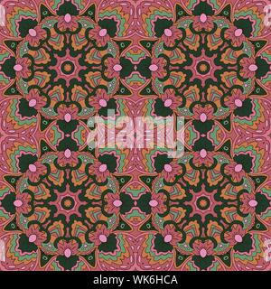 Mandala. Zentangl nahtlose Ornament. Entspannen. Orientalische Muster. Rosa, Grün Stock Vektor