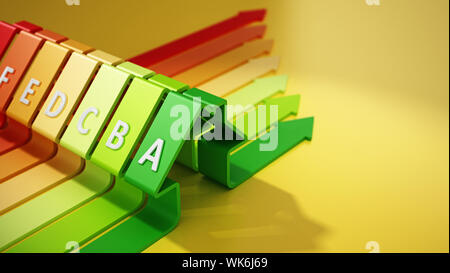 Energie mit Haus geformte Bars. 3D-Darstellung. Stockfoto