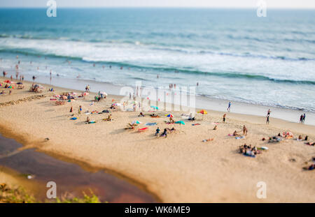 Timelapse Strand am Indischen Ozean. Indien (Tilt-Shift-Objektiv). Stockfoto