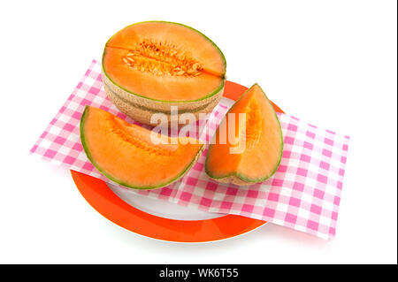 Frische und Reife Cantaloupe-Melone in Stücke Stockfoto