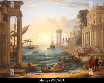 Claude's malerei Seehafen mit Die Einschiffung der Königin von Saba in der Nationalgalerie, Trafalgar Square, London, UK Stockfoto