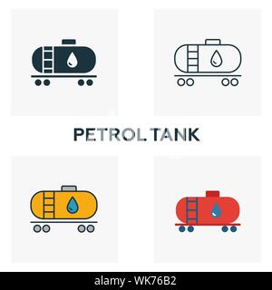 Benzin tank Icon Set. Vier Elemente in verschiedenen Stilrichtungen von Kraft und Energie icons Collection. Kreative Benzintank Icons, Outline, farbige und Stock Vektor