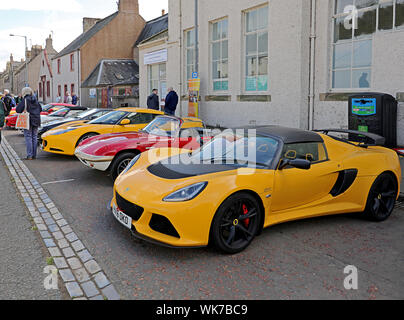 Lotus Cars für die Eröffnung des neuen Erweiterung des Jim Clark Motorsport Museum geparkt Stockfoto