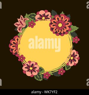 Schwarz Doodle Brief, Postkarte, Banner. Für eine Inschrift. Runde doodle Label Gelb Stock Vektor