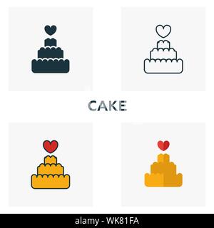 Kuchen Icon Set. Vier Elemente in verschiedenen Stilrichtungen von Flitterwochen icons Collection. Kreative kuchen Icons, Outline, Farben und Symbole Stock Vektor